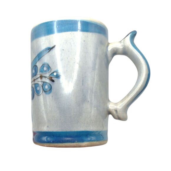 Vintage Art Pottery Coffee Mug Stein With Handle Blue Bird Tonala Mexico 4.5" - Picture 3 of 11
